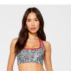 Fabletics Essential Medium Impact Sports Bra Mixed Leopard/Heated Red Size M